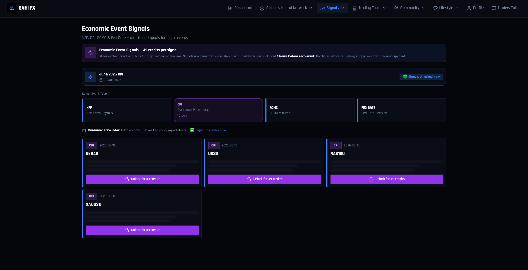 Economic Event Signals tool