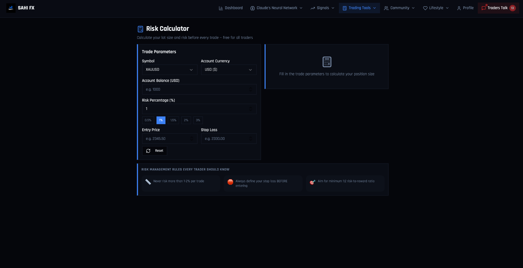 Risk Calculator tool